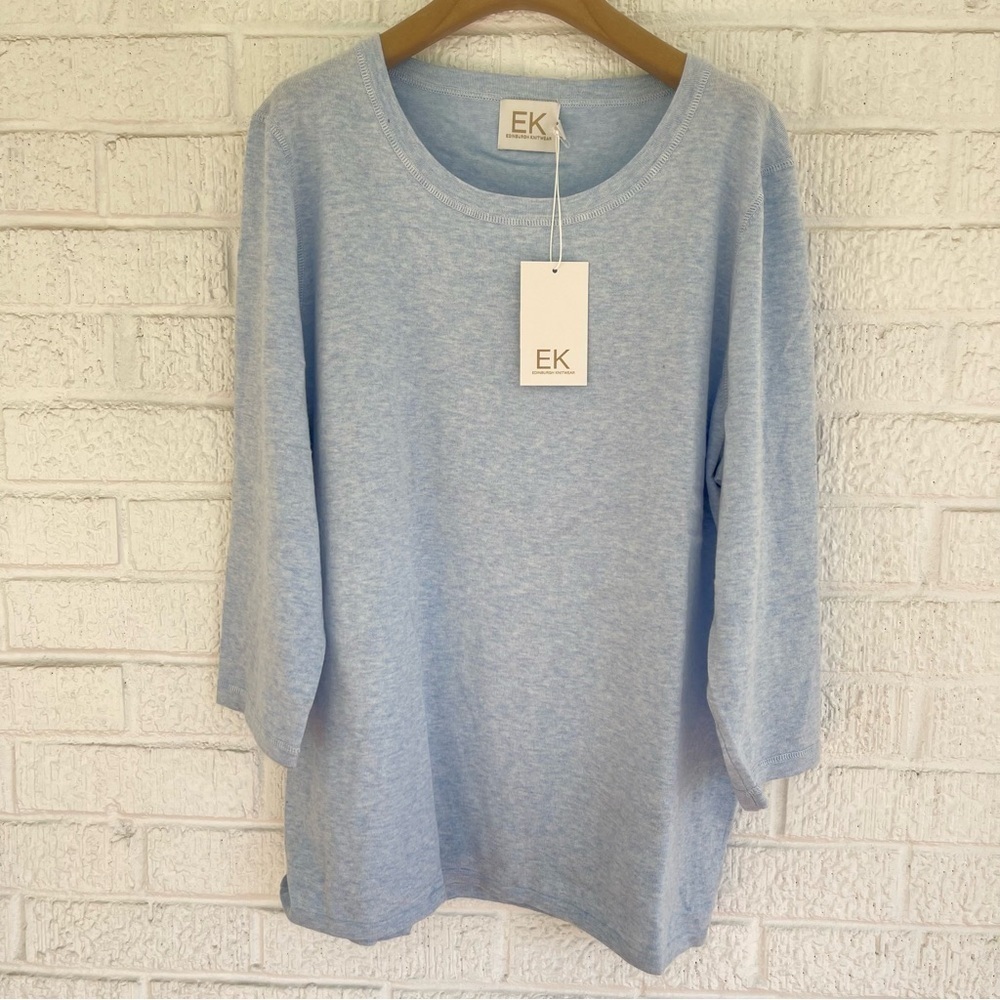 NEW Edinburgh Knitwear Classic Crew with 3/4 Sleeves Blue EK0375 Size XL NWT